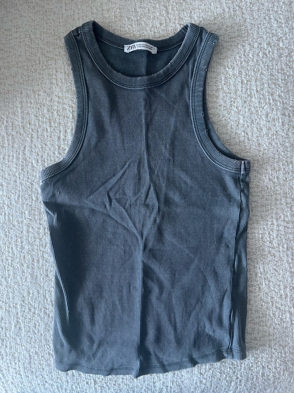 Zara Washed Gray Ribbed Racerback Tank Top - Picture 2 of 2